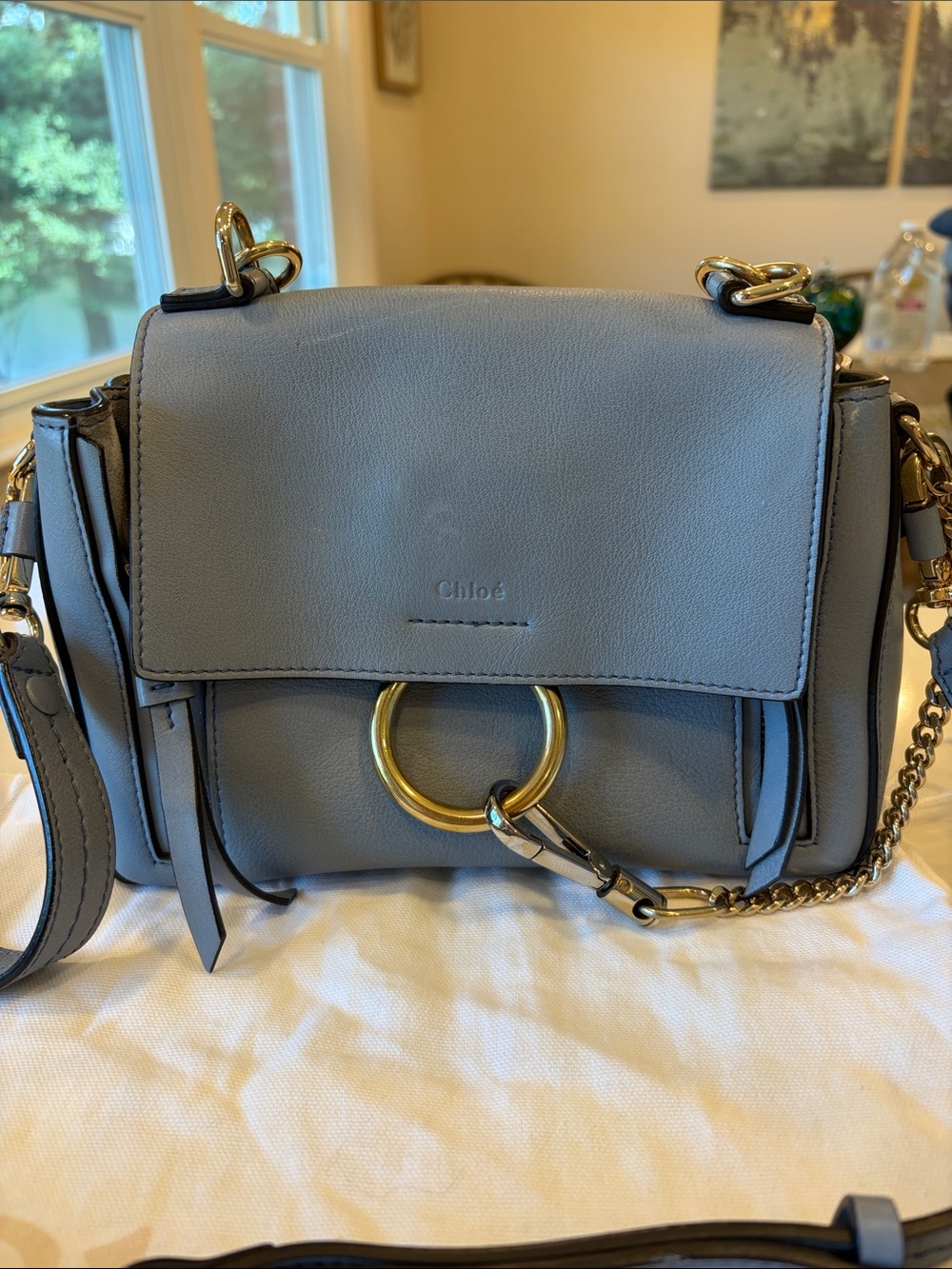 Chloé Faye Small Leather Crossbody in Dusty Blue - Picture 2 of 14